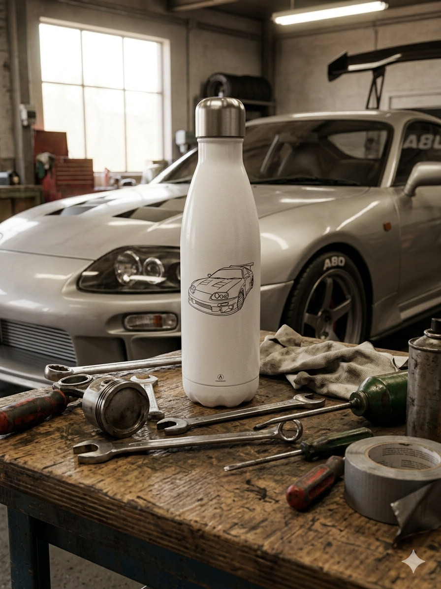 Weisse ,,JDM Legend'' Isolierflasche aus Edelstahl (500ml)